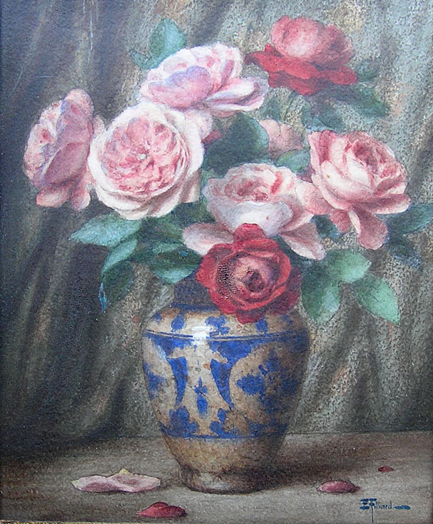 Ernest Filliard: Roses in a Blue Vase