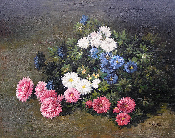 Eugene Henri Cauchois: Still Life of Chrysanths