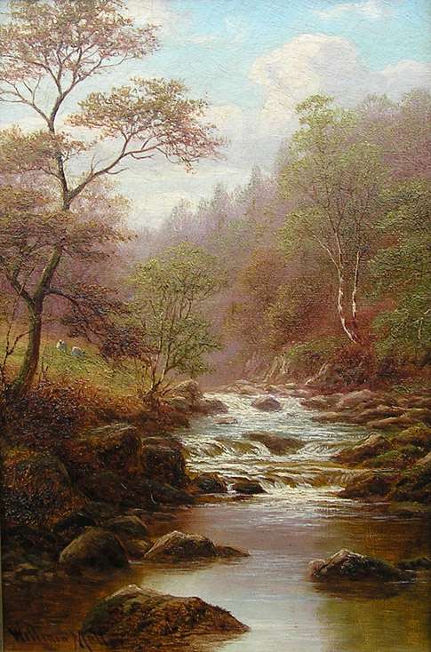 William Mellor painting: Sheep by a Yorkshire River