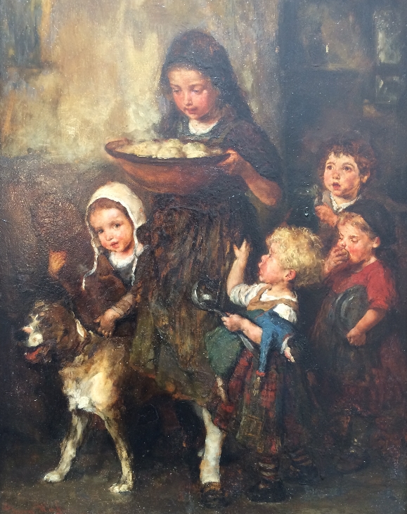 Children and Dog Serving Food.W.K.Hahn.