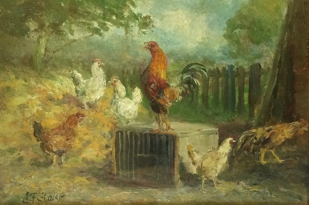 Poultry in a farm yard.J.F.Slater