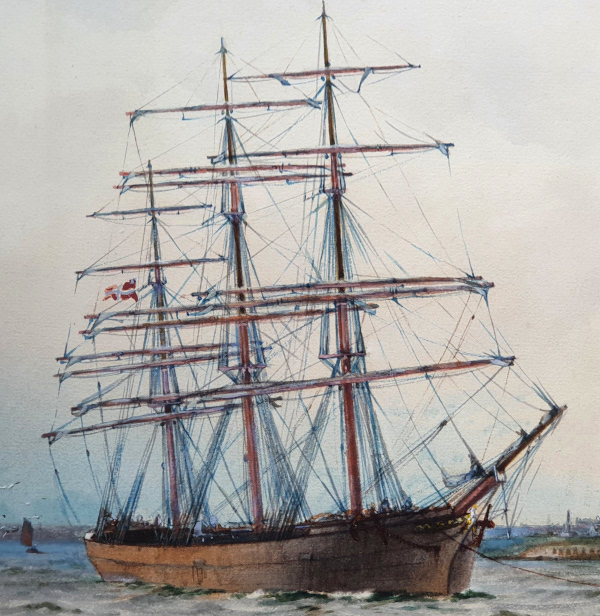 William Thomas Nichols Boyce watercolour for sale - ship norweigan or danish flag