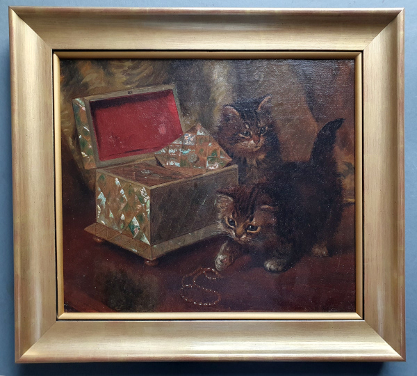 Wilson Hepple, oil painting for sale, Kittens, framed