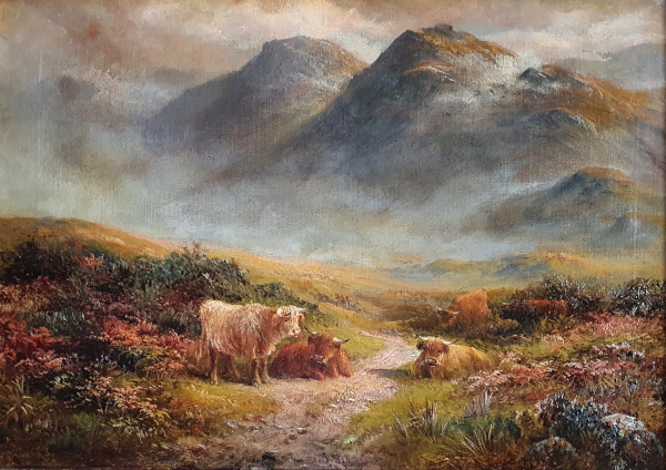 Louis Bosworth Hurt, oil painting for sale, Contented Highland cattle