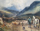 William Manners gouache - The approaching storm, farmer with horse and dog