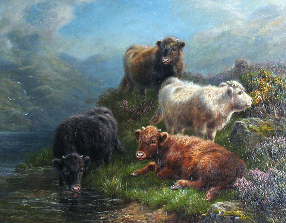 Charles Edward Watson: Highland Cattle by Loch Tay