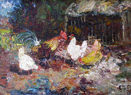 John.Falconar.Slater.Chickens in a Farmyard