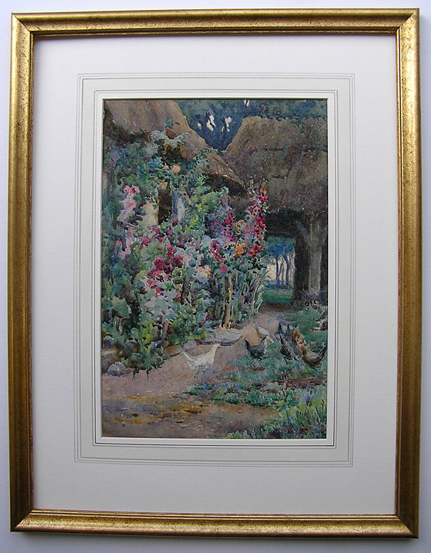 John Falconer Slater watercolour: A Cottage Garden