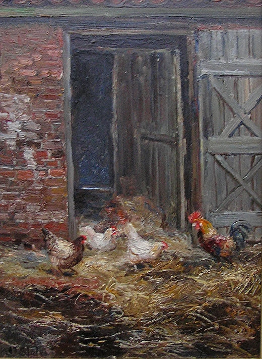 John Falconder Slater - Hens by Barn Door