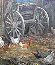 Falconer Slatar paintng - Barnyard hens