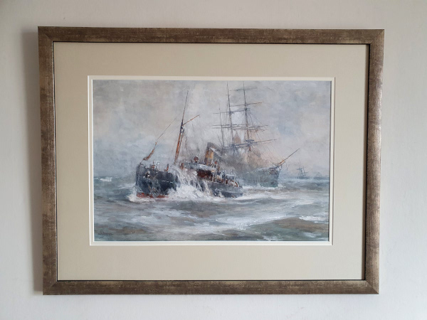 Bernard Finegan Gribble, watercolour for sale, Tug towing barque, framed