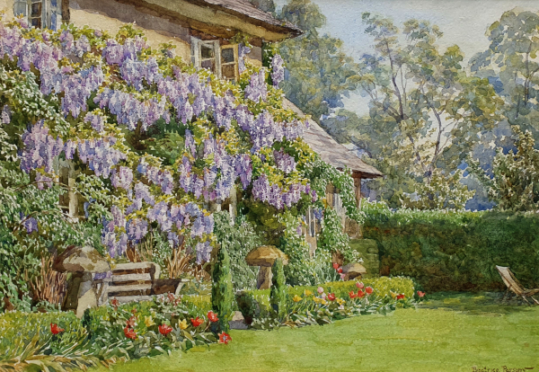 Beatrice Emma Parsons, watercolour for sale, Wisteria cottage