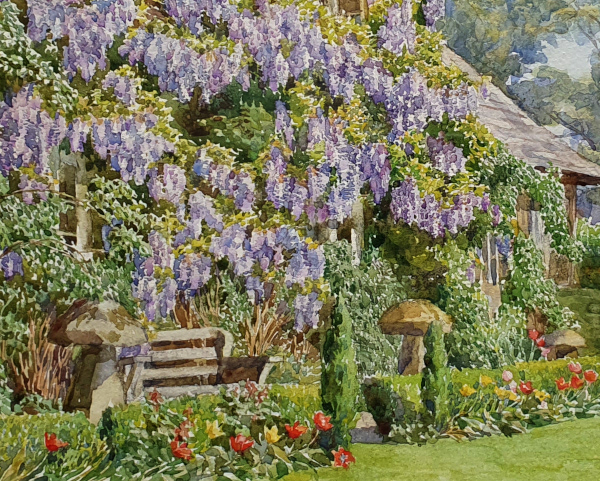 Beatrice Emma Parsons, Wisteria, bench and staddle stones