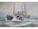 Bernard Finegan Gribble, watercolour for sale, Tug towing barque