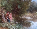 Boy and Girl Fishing in River.Henry.LeJeune.