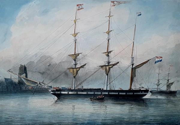 Chistiaan Cornelius Kannemans, watercolour, the barque Graaf Dirk III