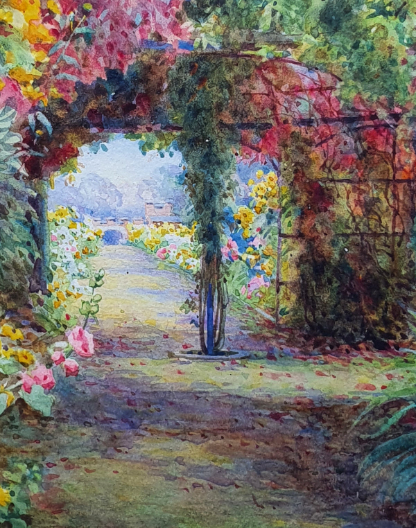 Edith Helena Adie watercolour, The Kichen Garden arch and path