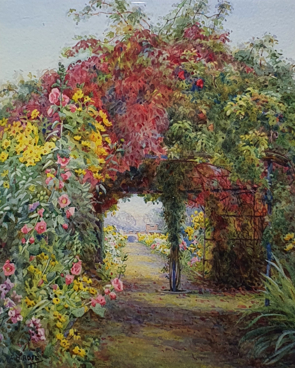 Edith Helena Adie watercolour for sale, The Kichen Garden Hitchingbrooke