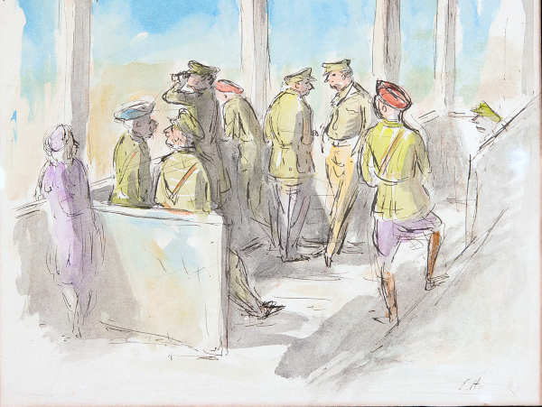 Edward Jeffery Irving Ardizzone for sale Officers stand at the army races Cesena, Italy, 1945