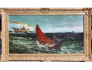 Edwin John Ellis, oil painting, Home to Dover, framed, in sunlight