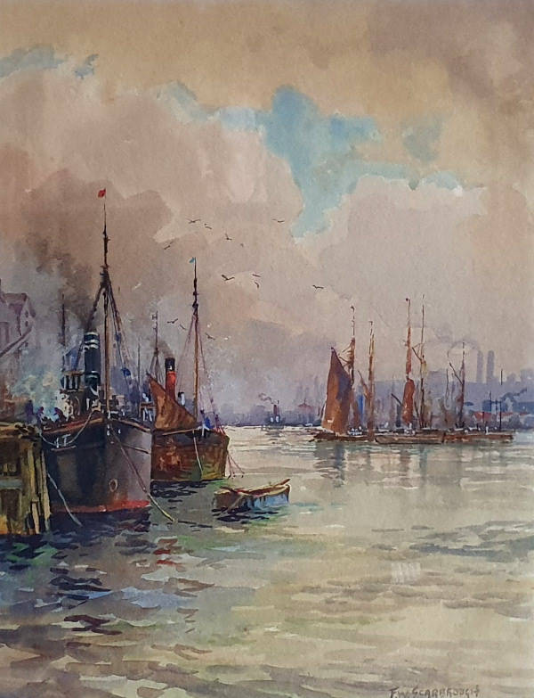 Frederick William Scarbrough,  watercolour for sale, Shipping on the Thames