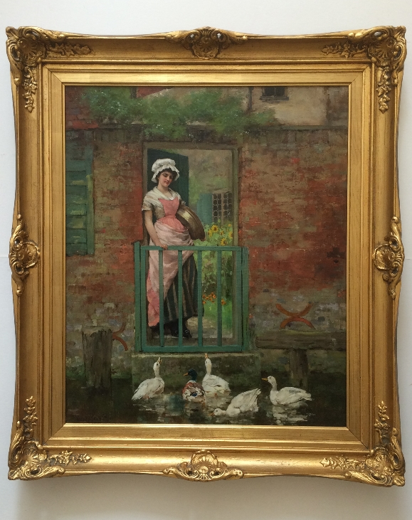 Girl feeding Geese.Frame.J.H.Yeend King.