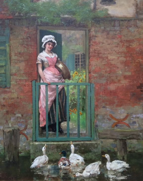 Girl feeding Geese.J.H.Yeend King.