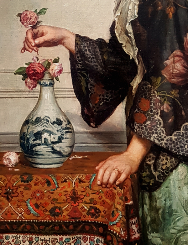 Manner of George Dunlop Leslie oil painting, roses and vase