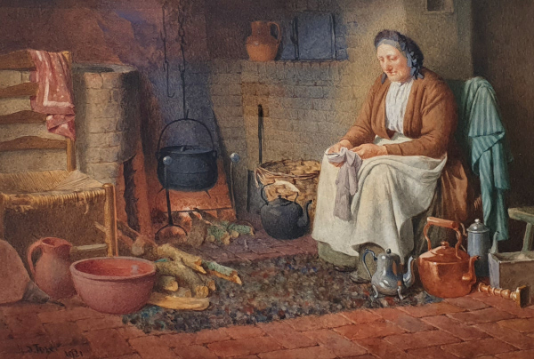 Henry Spernon Tozer, watercolour for sale, Polishing the silver