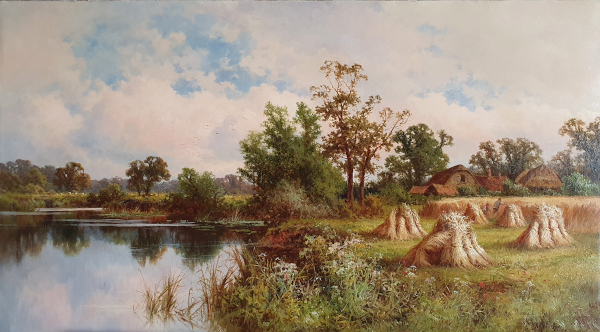 Henry-H-Parker-for-sale-Harvesting-by-the-banks-of-the-Thames-near-Great-Marlow-oil-on-canvas-framed