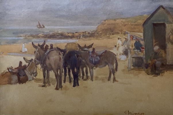 John_Atkinson_watercolour.for.sale- Donkeys at_the_beach Full