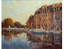J.D. Henderson, oil painting for sale, Evening at Honfleur harbour