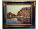 J.D. Henderson, oil painting, Evening at Honfleur harbour, framed