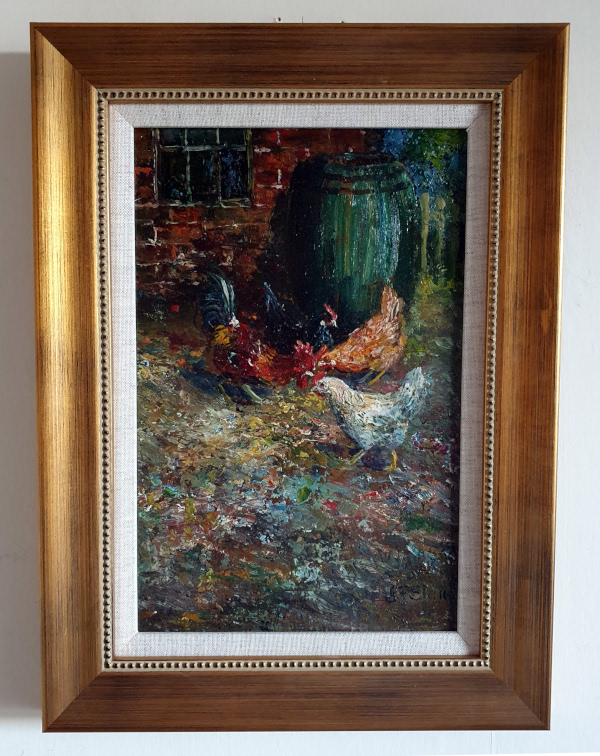 John Falconar Slater oil painting for sale, Farmyard chickens