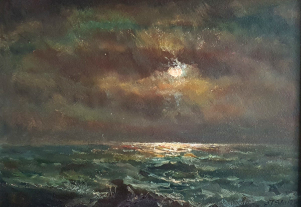 John Falconar Slater, oil painting for sale, Moonlit seascape