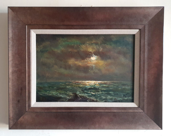 John Falconar Slater, oil painting for sale, Moonlit seascape
