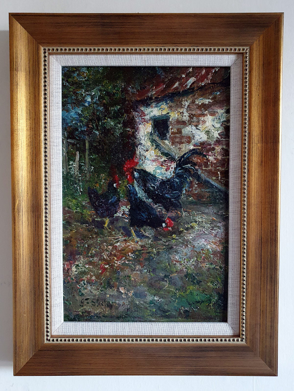 John_Falconar_Slater_oil.painting - Rooster and hens framed