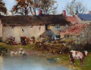 John Wallace oil painting - Ridley Mill, ducks on pond