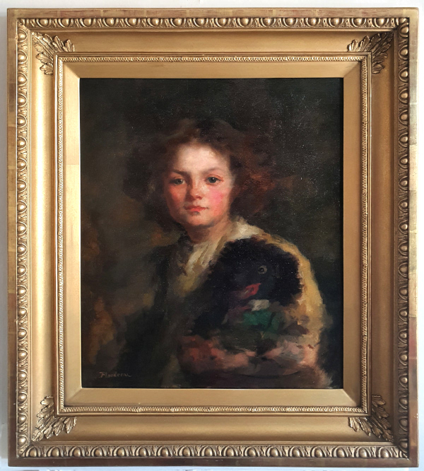 Joseph Mordecai, oil painting, Portrait of a young girl, gilt-edged Bourlet & Sons frame