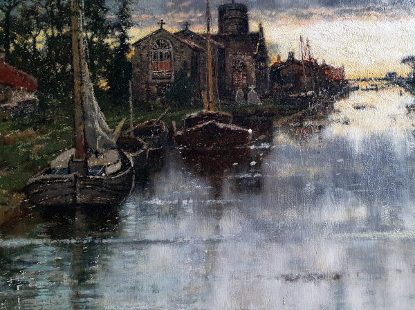 Professor-Karl-Heffner-oil-painting-for-sale-Norfolk-Broads-medieval-church