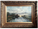 Karl-Heffner-oil-painting-for-sale-fine-frame - Evening-canal-near-Norwich