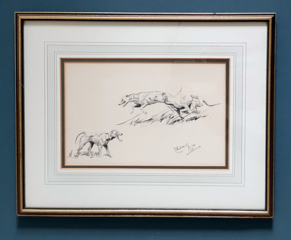 Michael Lyne, drawing for sale, Greyhounds, framed