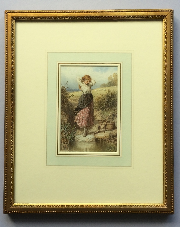 A Milkmaid at a Stream.Frame.M.B.Foster.