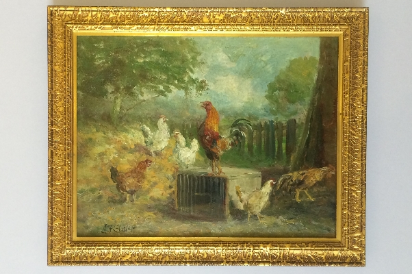 Poultry in a farm yard.Frame.J.F.Slater