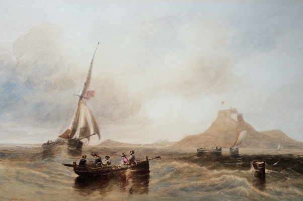 Sailing off Holy Island.J.W.Carmichael.1.