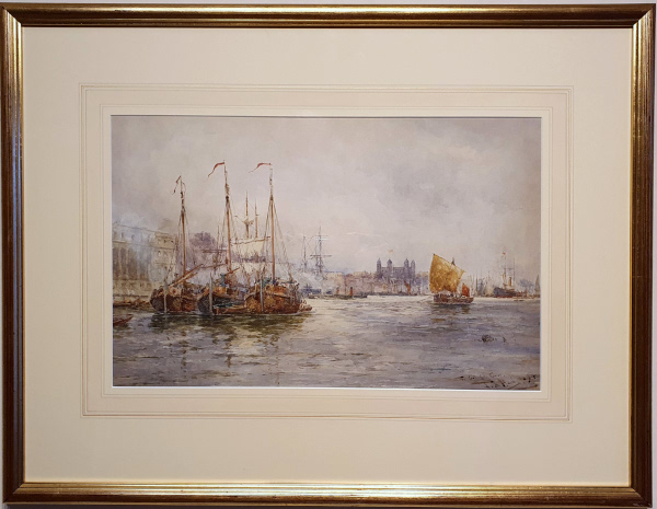 Thomas Bush Hardy, watercolour, Pool of London, framed