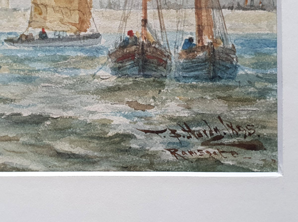 Thomas-Bush-Hardy-watercolour-for-sale-Fishing-boats-off-Ramsgate-signature