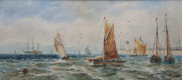 Thomas-Bush-Hardy-watercolour-for-sale-Fishing-boats-off-Ramsgate