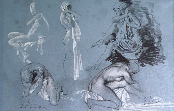 William_Russell_Flint_drawing_for_sale_Study of five poses