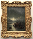 William Anslow Thornley, oil painting, Moonlit harbour, framed
